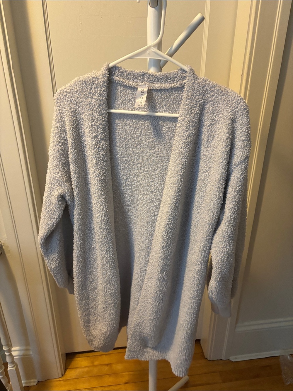 Plush Open-Front Cardigan Sweater - Light Gray